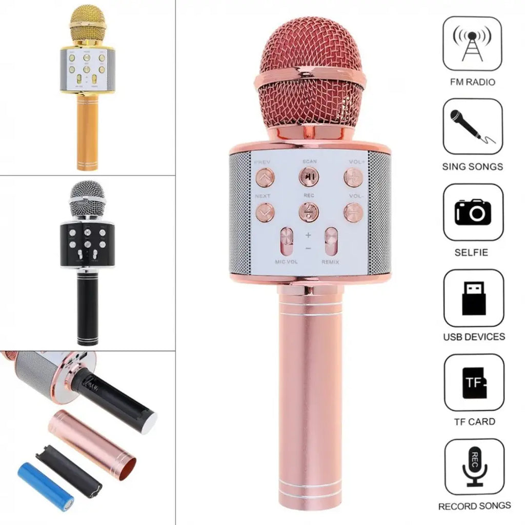 Handheld Wireless Singing Mike Multi-function Bluetooth Karaoke Mic With Microphone Speaker For All Smart Phones  Product Name : Handheld Wireless Singing Mike Multi-function Bluetooth Karaoke Mic Wi