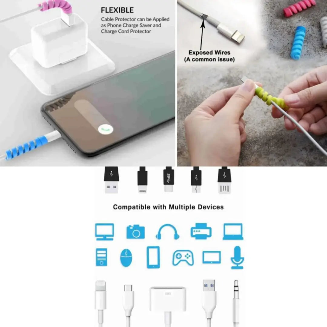 Navdevi Enterprise Spiral Charger Cable Protector Data Cable Saver Charging Cords Protective for All Universal Earph