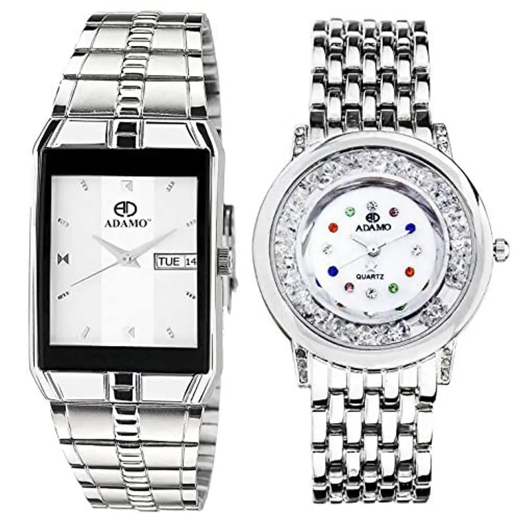 Adamo Enchant Day  Date Couple Combo Wrist Watch 9151SM01-85SM01