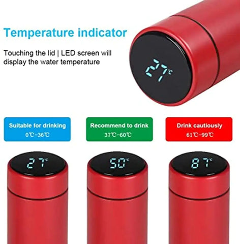 Freestylar LED temperature water bottle display I LED indicator water bottle hot  cool 500 ml (Red)