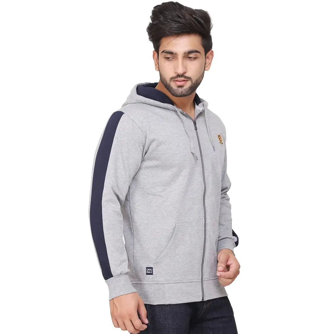 Stylish Wool Blend Self Pattern Long Sleeves Hooded Sweatshirts For Men