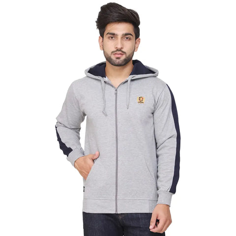 Stylish Wool Blend Self Pattern Long Sleeves Hooded Sweatshirts For Men