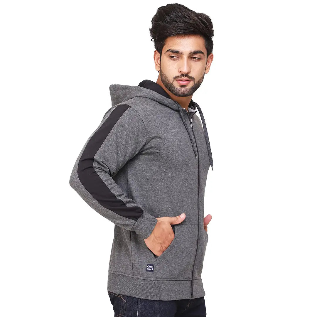 Stylish Wool Blend Self Pattern Long Sleeves Hooded Sweatshirts For Men