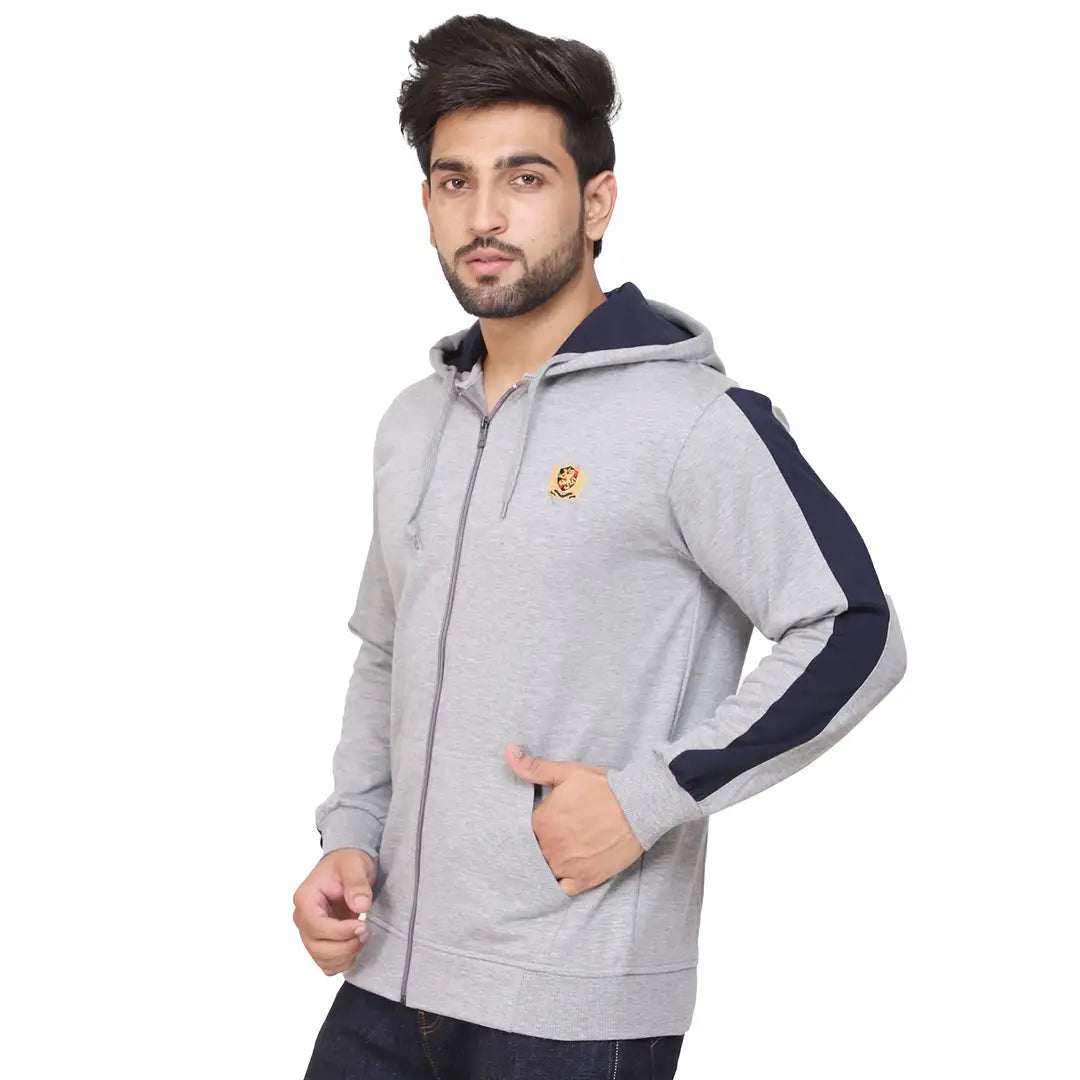 Stylish Wool Blend Self Pattern Long Sleeves Hooded Sweatshirts For Men