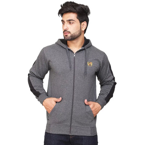 Stylish Wool Blend Self Pattern Long Sleeves Hooded Sweatshirts For Men