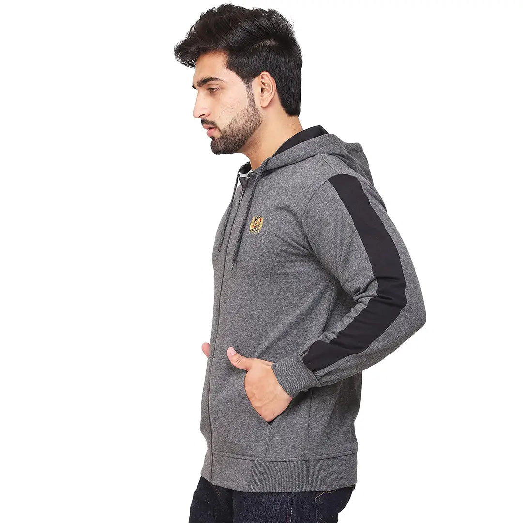 Stylish Wool Blend Self Pattern Long Sleeves Hooded Sweatshirts For Men