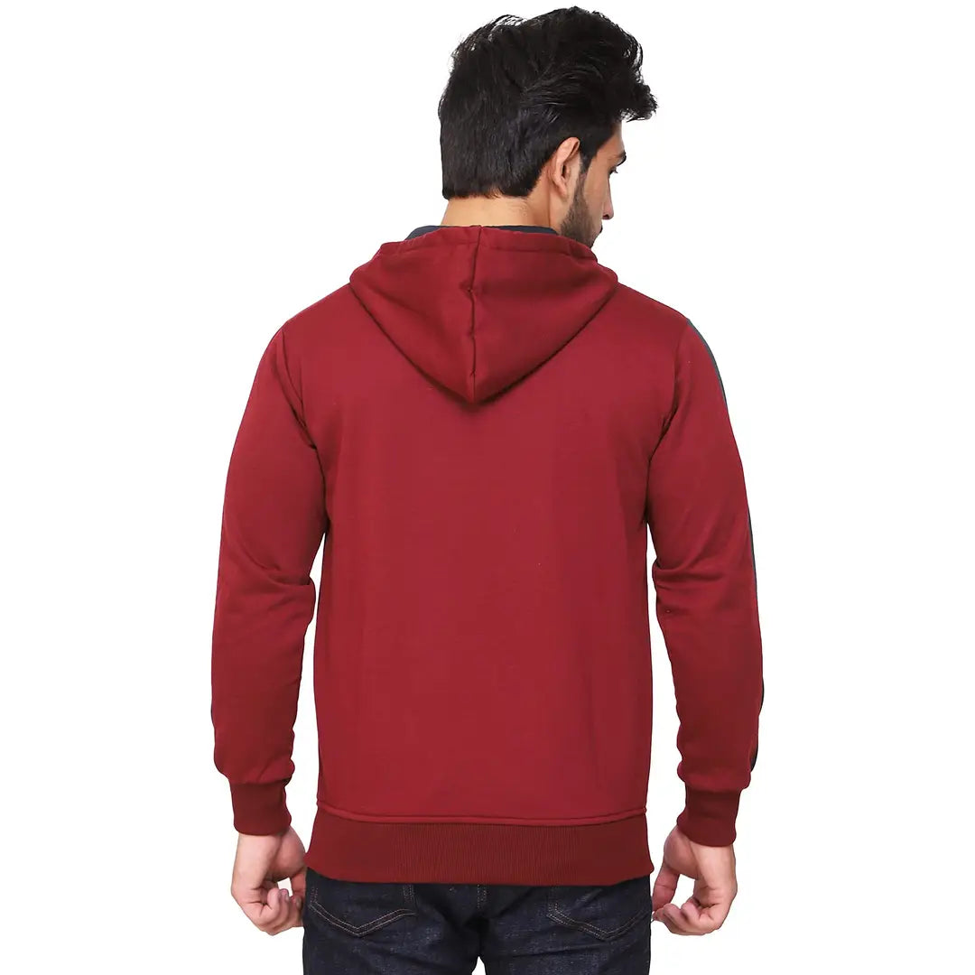 Stylish Wool Blend Self Pattern Long Sleeves Hooded Sweatshirts For Men