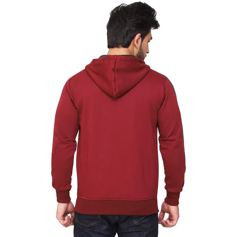 Stylish Wool Blend Self Pattern Long Sleeves Hooded Sweatshirts For Men