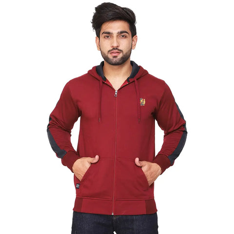 Stylish Wool Blend Self Pattern Long Sleeves Hooded Sweatshirts For Men