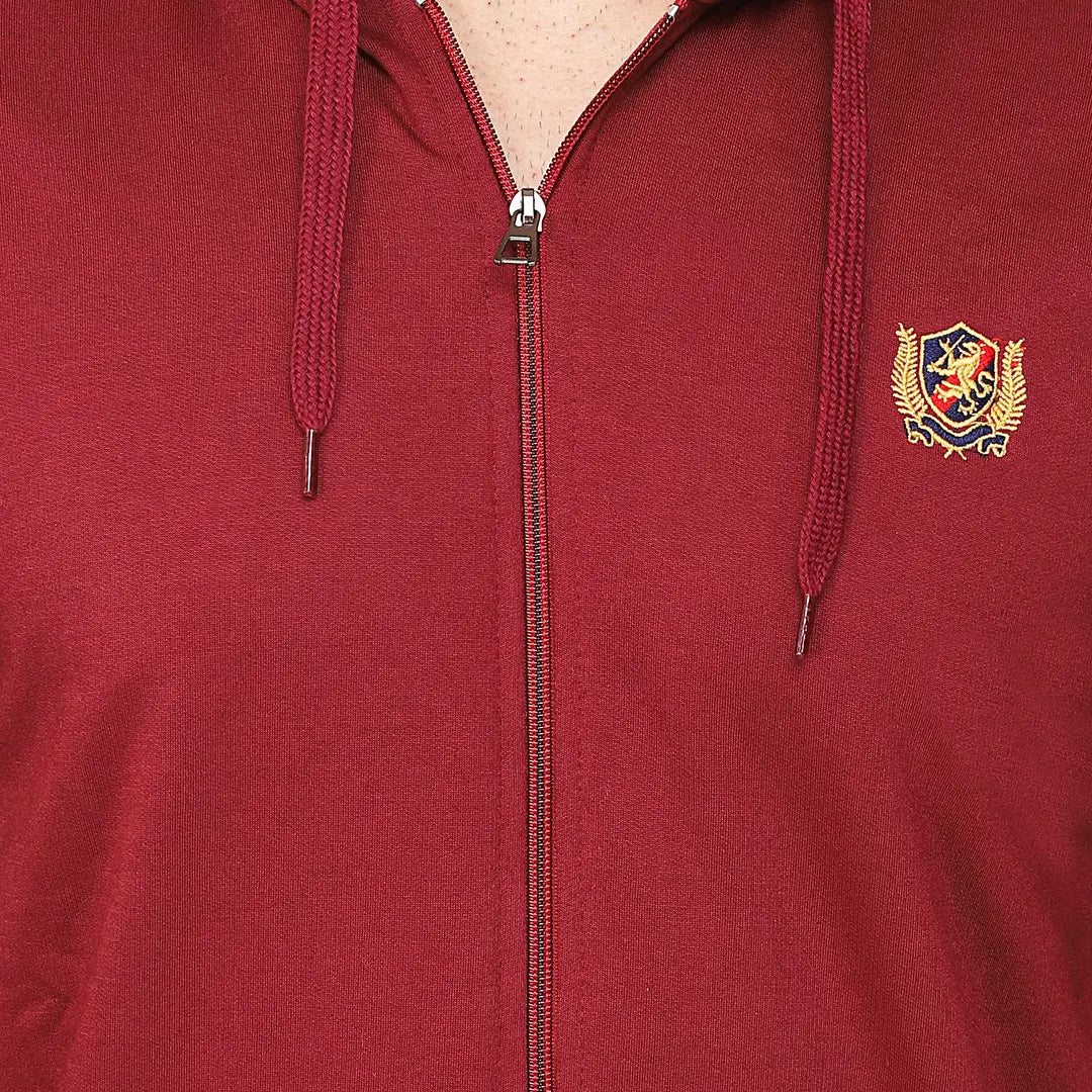 Stylish Wool Blend Self Pattern Long Sleeves Hooded Sweatshirts For Men