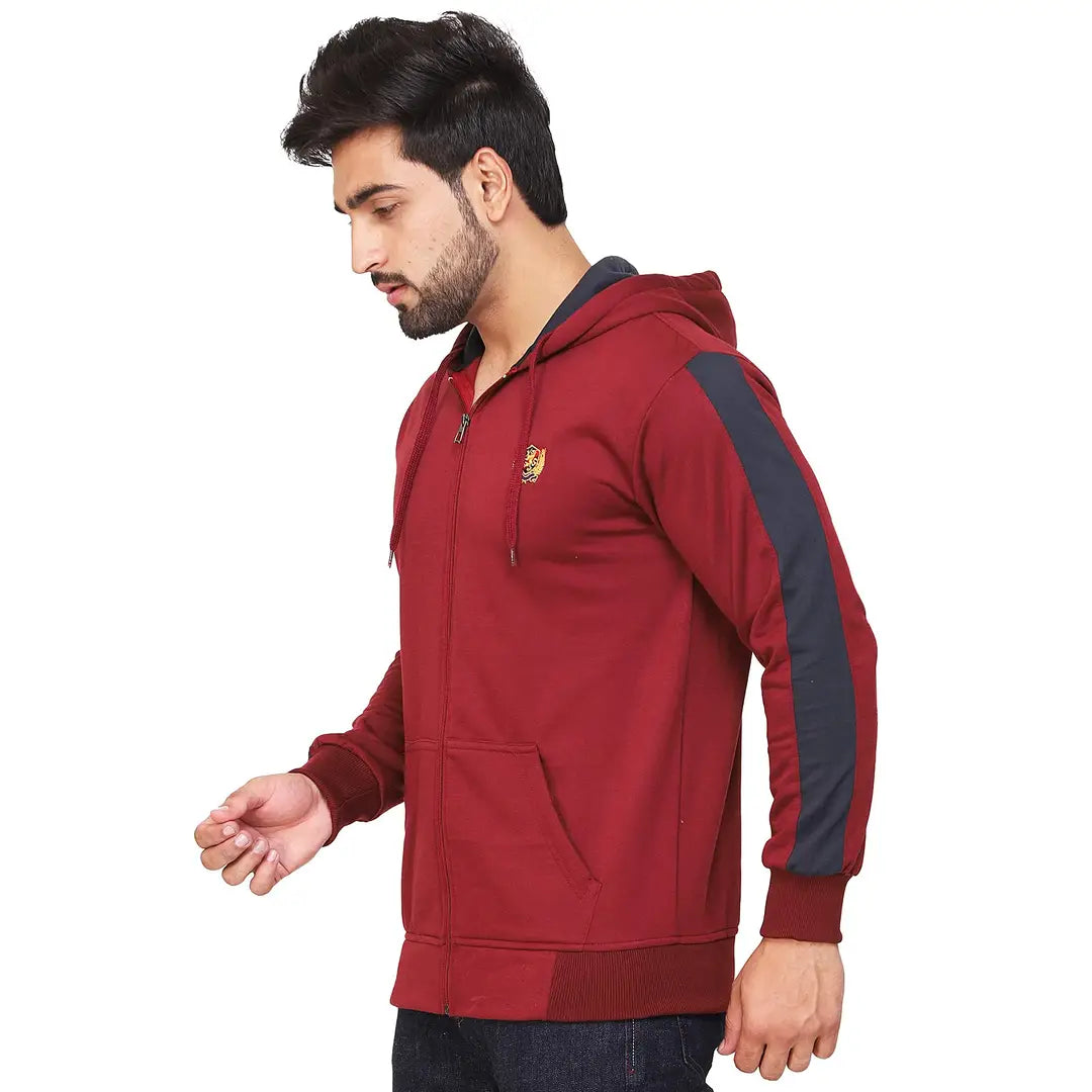 Stylish Wool Blend Self Pattern Long Sleeves Hooded Sweatshirts For Men