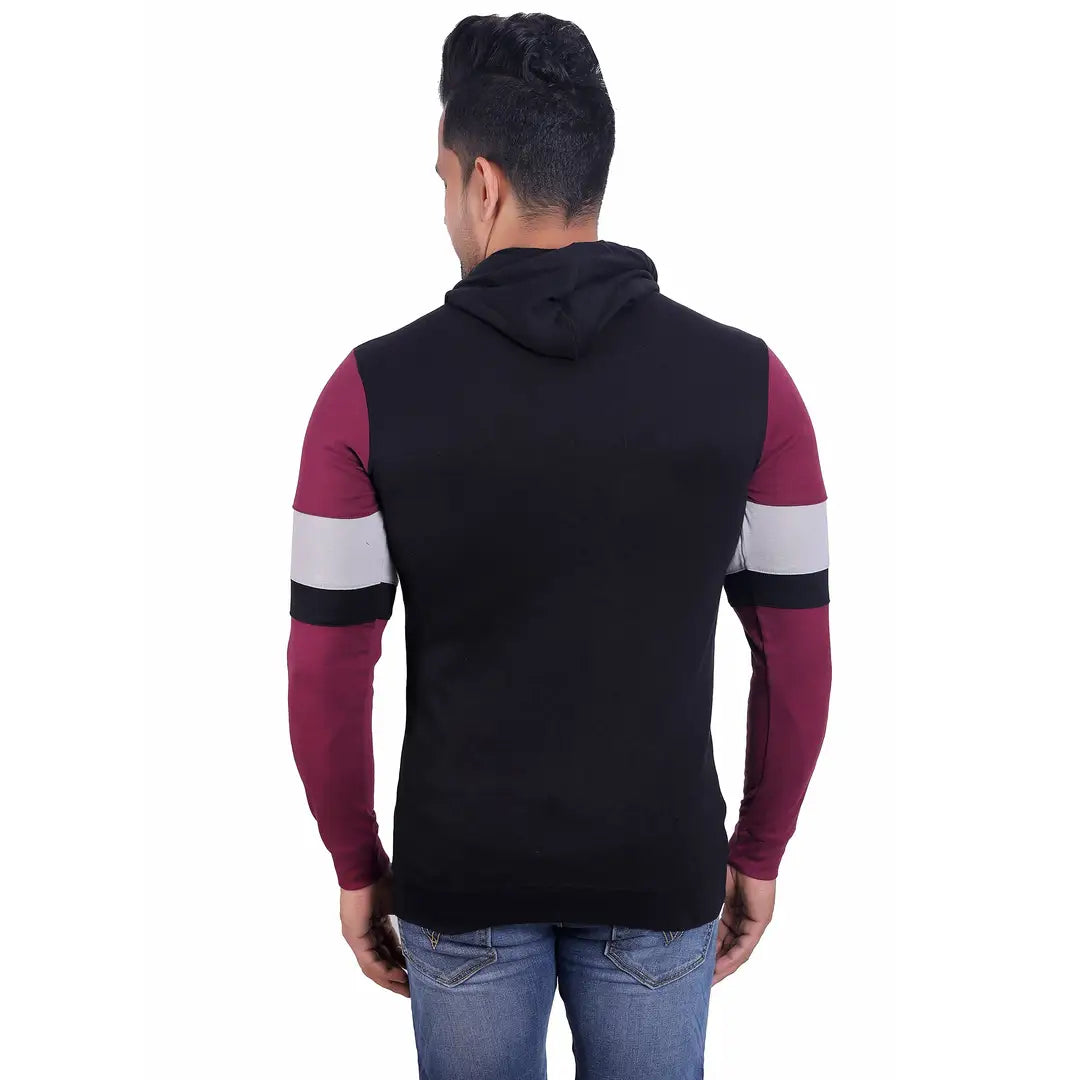 Stylish Wool Blend Self Pattern Long Sleeves Hooded Sweatshirts For Men