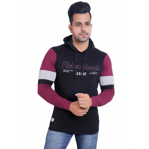 Stylish Wool Blend Self Pattern Long Sleeves Hooded Sweatshirts For Men