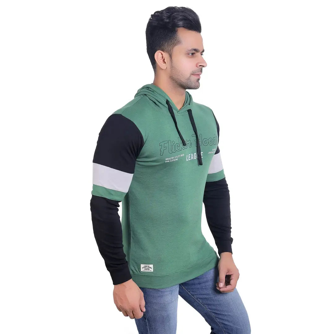 Stylish Wool Blend Self Pattern Long Sleeves Hooded Sweatshirts For Men