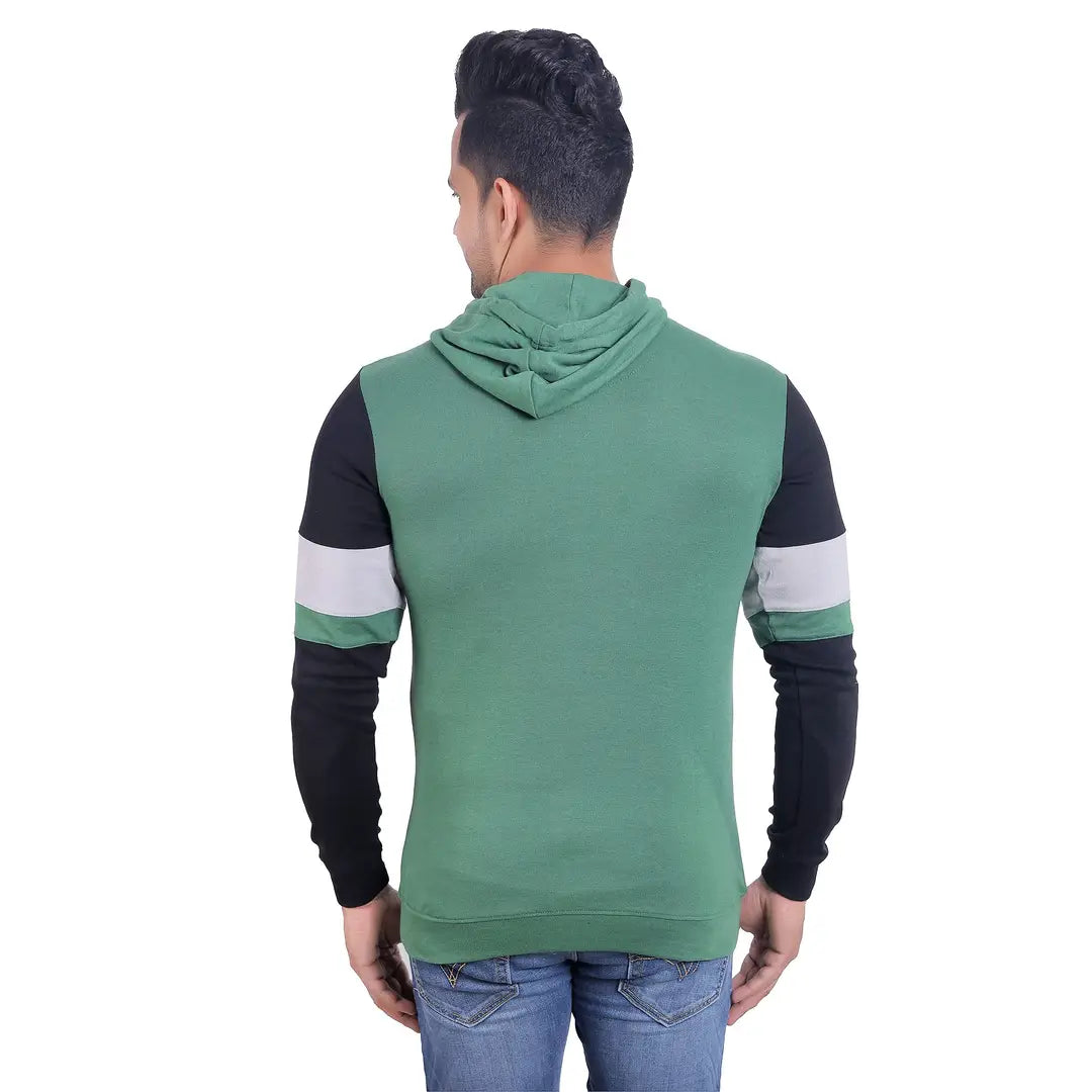 Stylish Wool Blend Self Pattern Long Sleeves Hooded Sweatshirts For Men