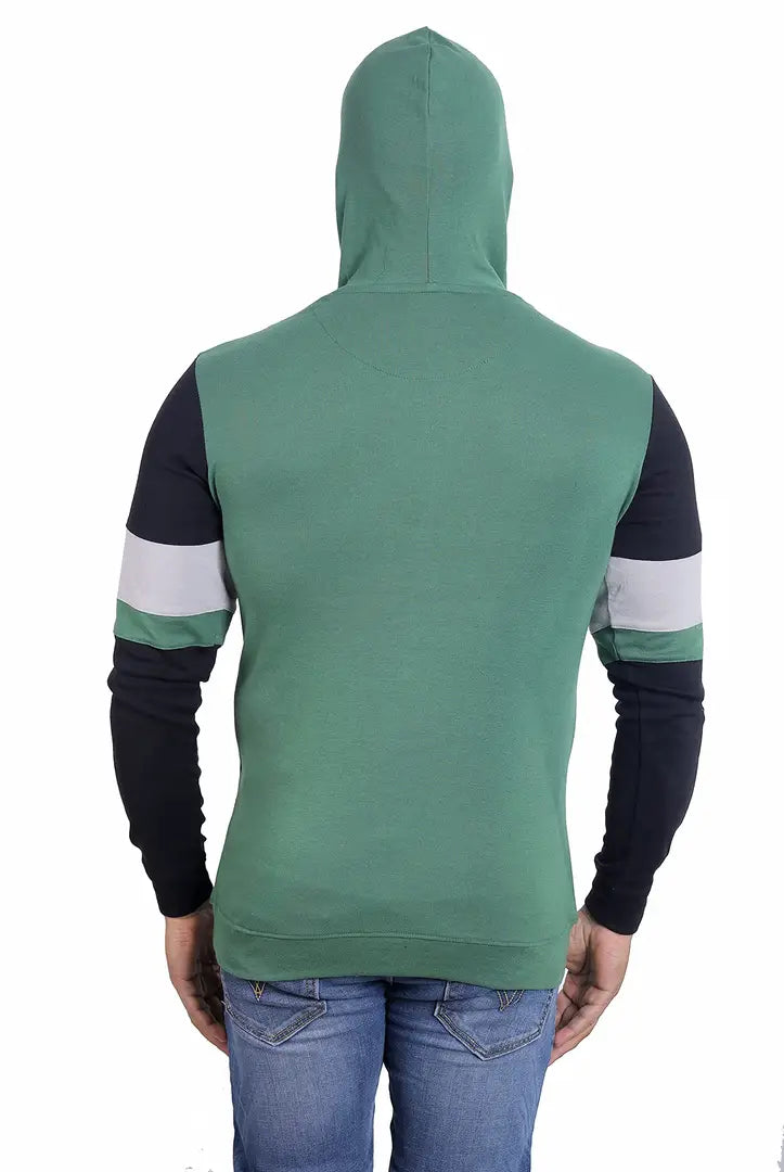 Stylish Wool Blend Self Pattern Long Sleeves Hooded Sweatshirts For Men