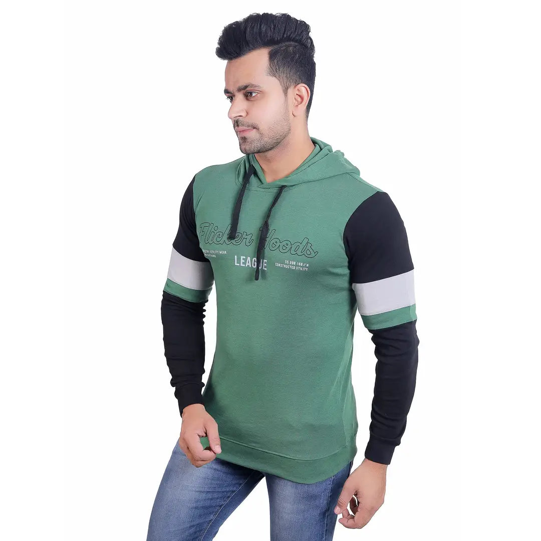 Stylish Wool Blend Self Pattern Long Sleeves Hooded Sweatshirts For Men