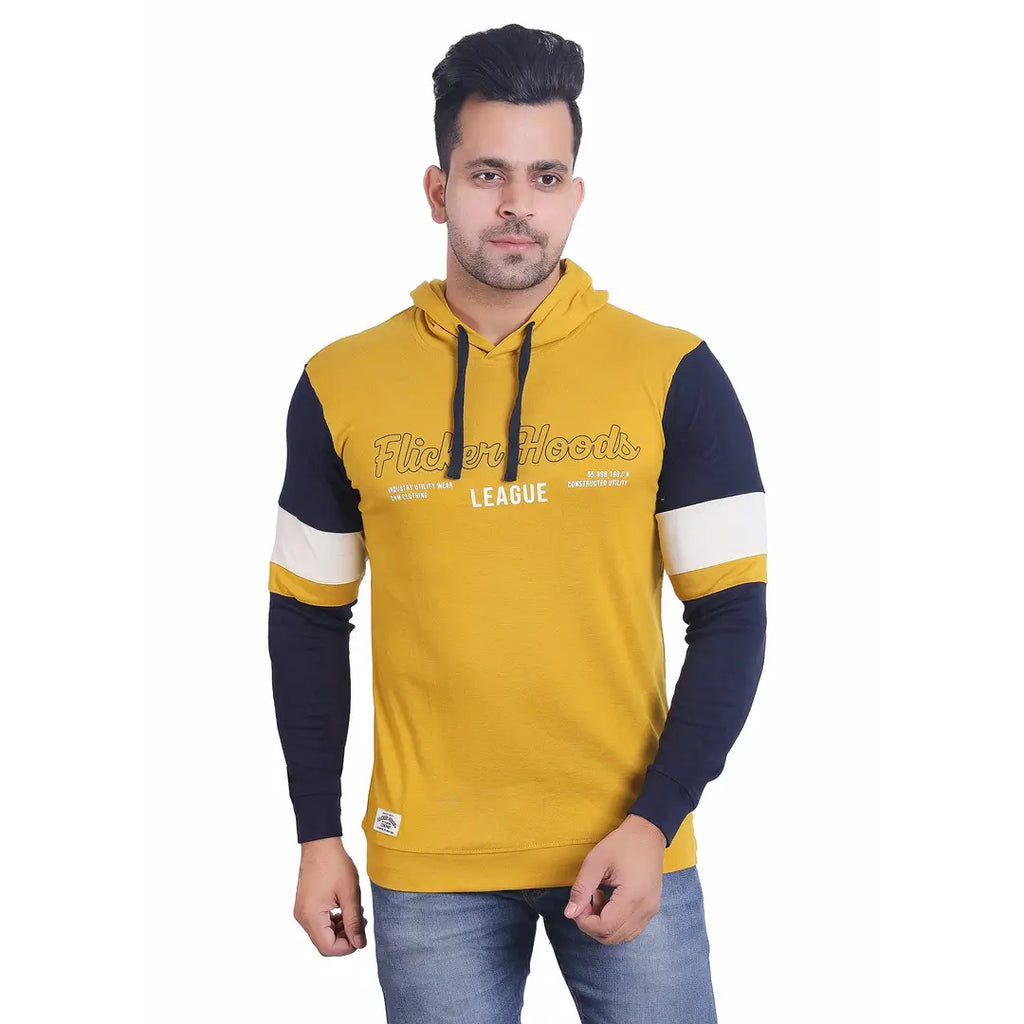 Stylish Wool Blend Self Pattern Long Sleeves Hooded Sweatshirts For Men