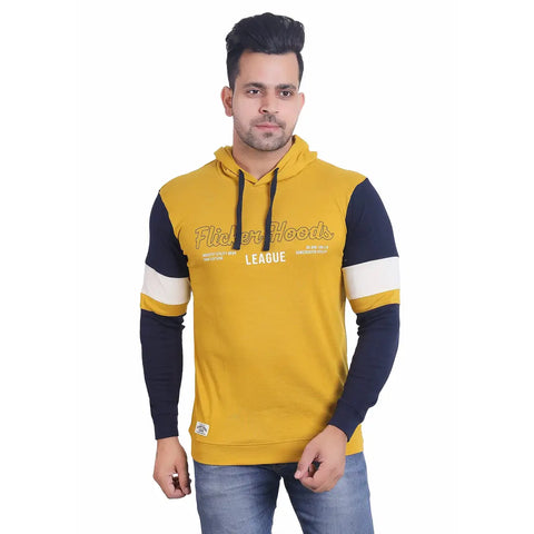 Stylish Wool Blend Self Pattern Long Sleeves Hooded Sweatshirts For Men