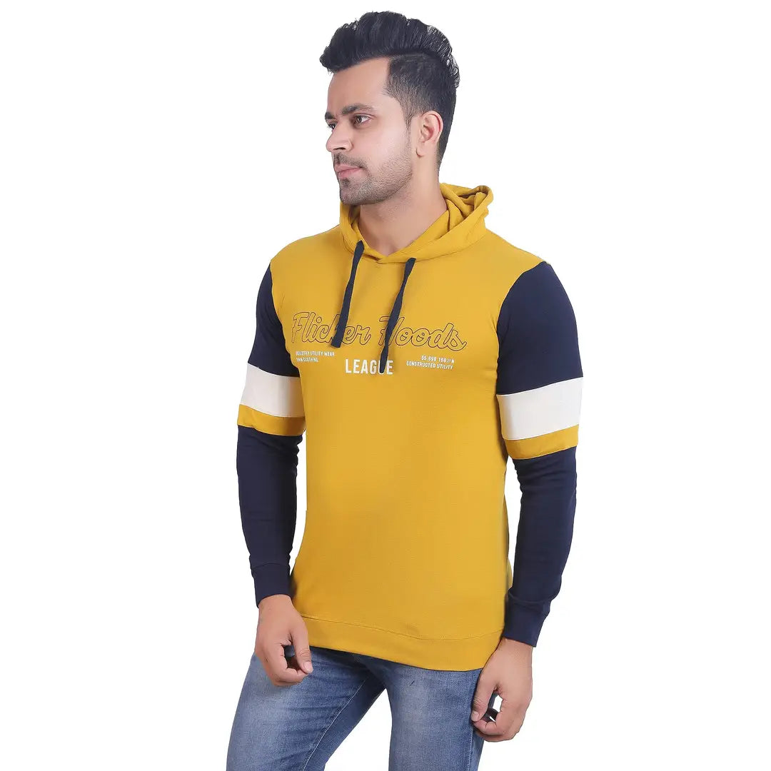 Stylish Wool Blend Self Pattern Long Sleeves Hooded Sweatshirts For Men