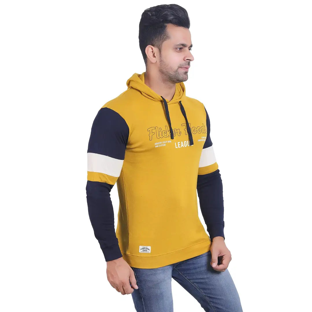 Stylish Wool Blend Self Pattern Long Sleeves Hooded Sweatshirts For Men