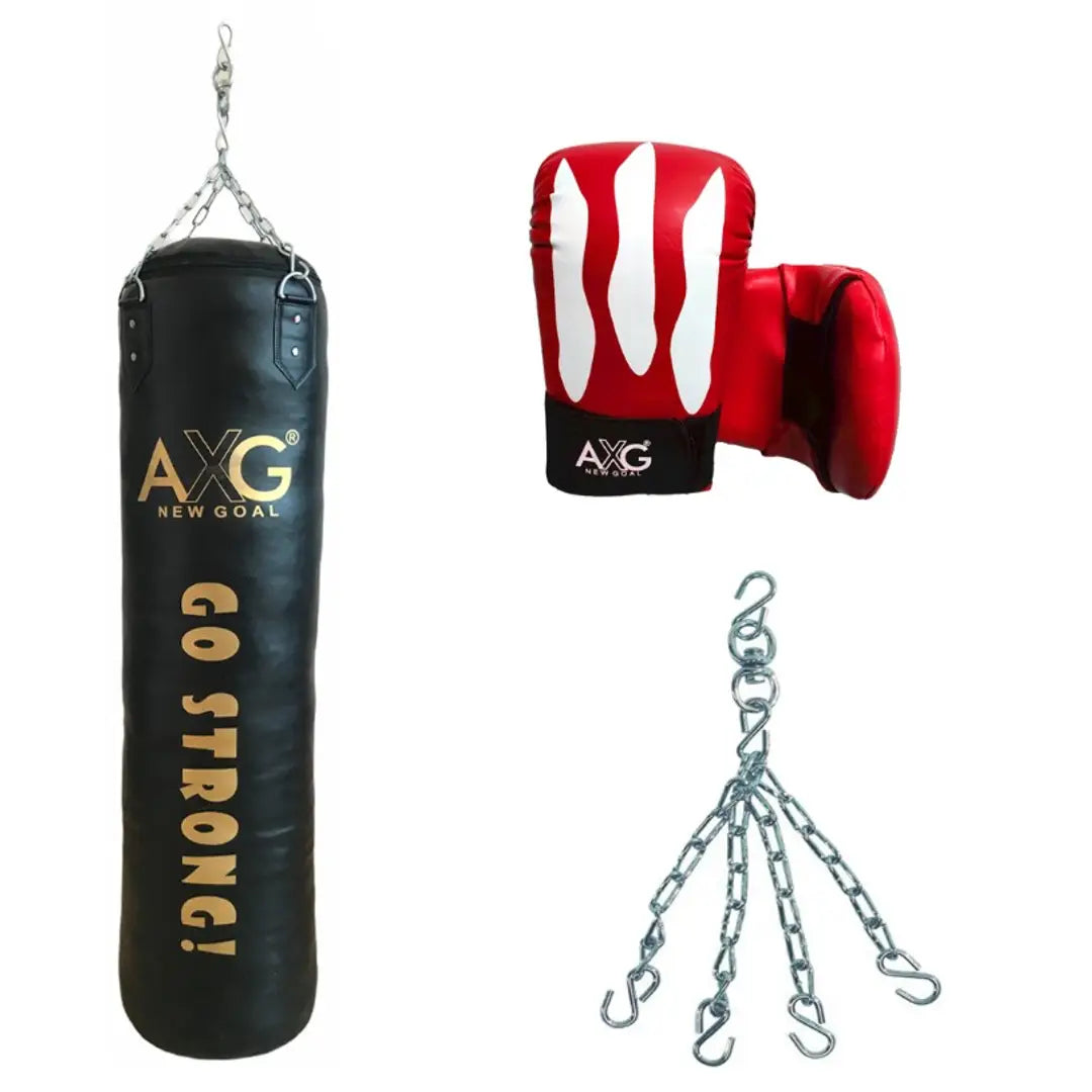 AXG NEW GOAL Boxing Set With 4ft Unfill Punching Bag, 1 Pair Of Gloves  Steel Chain Boxing Kit