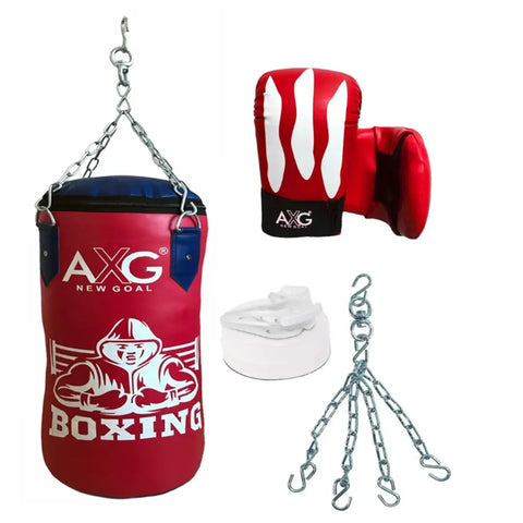 AXG NEW GOAL Sturdy Unfilled 2.5ft Punching Bag With Chain, Mouth Guard  Pair Of Gloves Boxing Kit