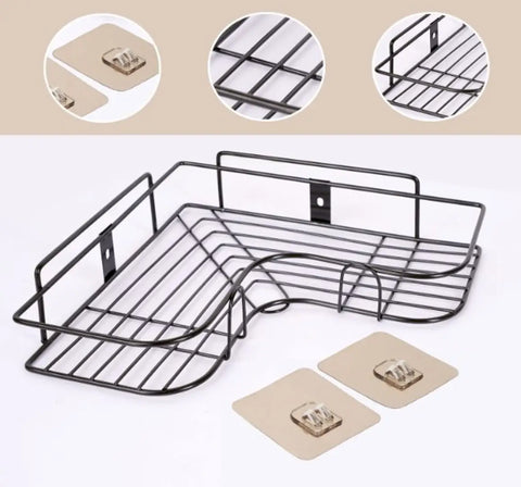 Wall Mounted Stainless Steel Bathroom Shower Shelf Self Adhesive Corner Shower Basket Drilling Storage Rack for Bathroom Bedroom Living Room Kitchen Stainless Steel Wall Shelf (Number of Shelves - 1)