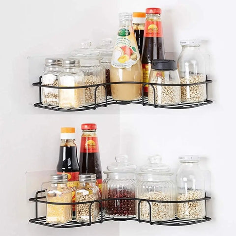 Stainless Steel Bathroom Shower Shelf Self Adhesive Corner Shower Basket Drilling Storage Rack for Bathroom Bedroom Living Room Kitchen,Black(Set of 2)