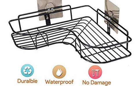 Wall Mounted Stainless Steel Bathroom Shower Shelf Self Adhesive Corner Shower Basket Drilling Storage Rack for Bathroom Bedroom Living Room Kitchen,Black(Set of 1)