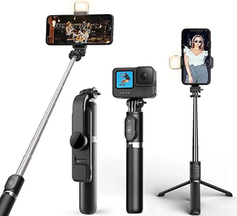 ADZOY Bluetooth Extendable Selfie Sticks with Wireless Remote and LED Lighting, Tripod Stand, 3-in-1 Multifunctional Selfie Stick with Tripod Stand Compatible with All Phones Bluetooth Selfie Stick