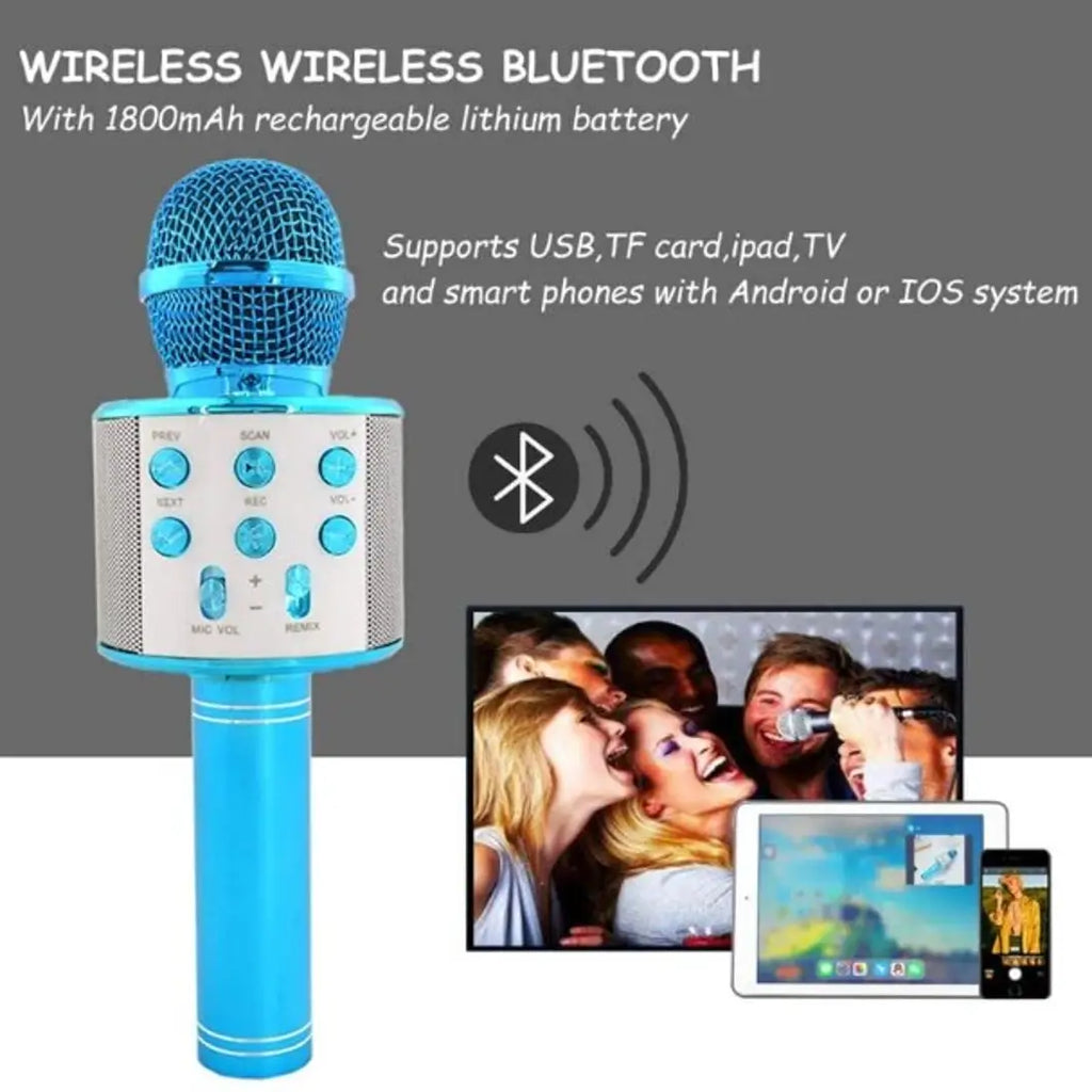 WS-858 Wireless Handheld Bluetooth Mic with Speaker (Bluetooth Speaker) Audio Recording and Karaoke Feature Microph