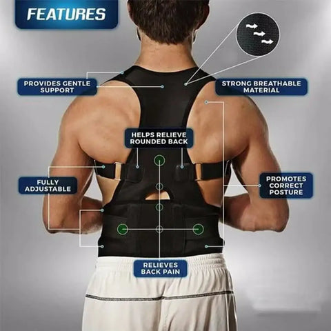 Unisex Magnetic Back Brace Posture Corrector Therapy Shoulder Belt for Lower and Upper Back Pain Relief, Posture corrector for men  women (Free Size (Free Size, Black)
