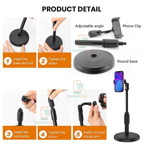 Vishou Phone Stand Height Angle Adjustable Cell Phone Stand Phone Holder for Desk Compatible with OnePlus Redmi Samsung Mi Oppo Vivo iPhone12 Mini 11 Pro Xs Xr X 8 7 Plus, All Smartphones (Black)