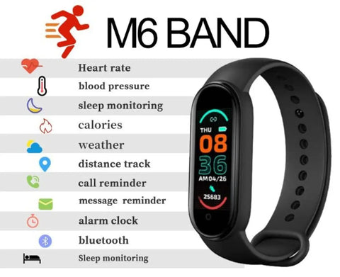M6 Smart Band 2.3 Fitness Band, 1.1-inch Color Display, USB Charging, Activity Tracker, Menrsquo;s and Womenrsquo;s Black
