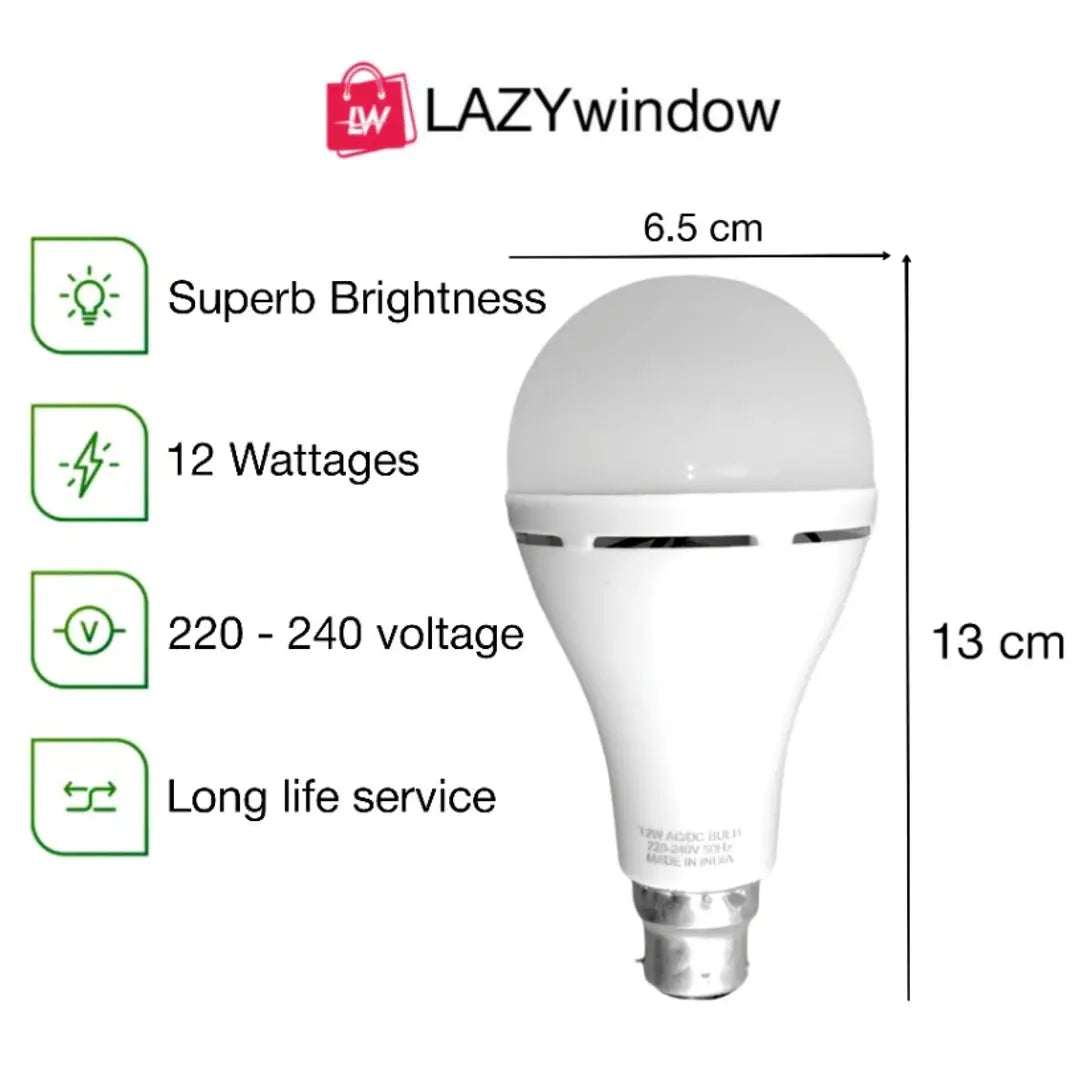 12 watt Rechargeable Emergency Inverter LED Bulb Pack of 2 +Surprise Gift