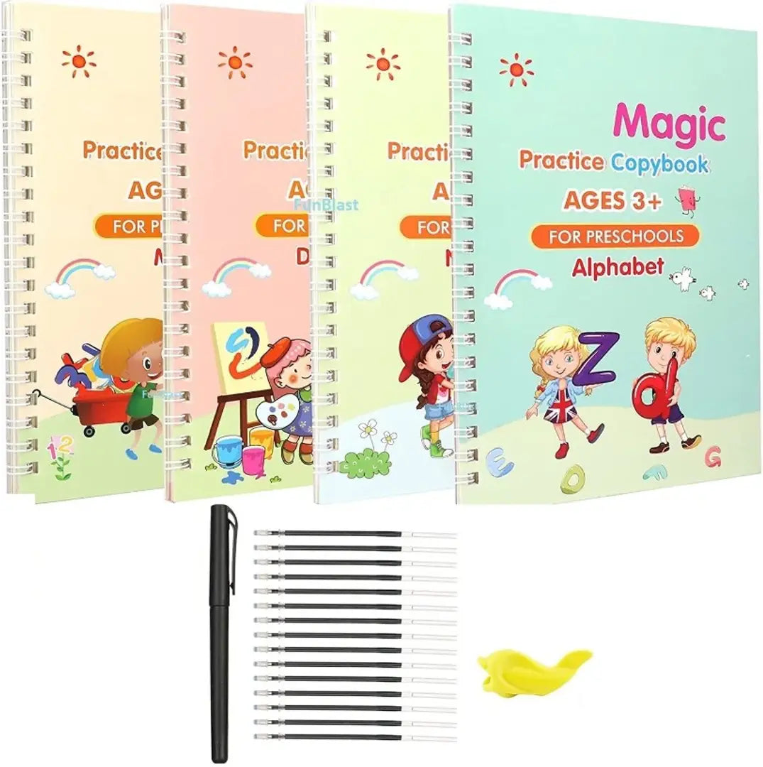 ElaMagic Updated Magic Practice Copybook, Number Tracing Book for Preschoolers with Pen Magic Calligraphy Copybook Set Practical Reusable Writing Tool Simple Hand Lettering kids magic book for writing