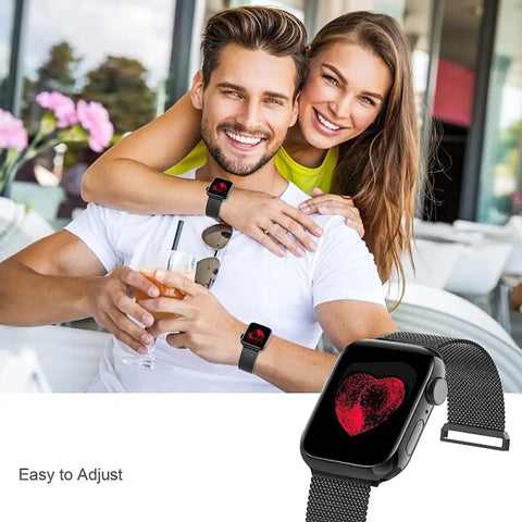 eHIKPLUS Apple Watch Milanese Loop Stainless Steel Magnetic Strap for Apple iWatch 44mm Series 7,6,5,4,3,2 SE - Gold