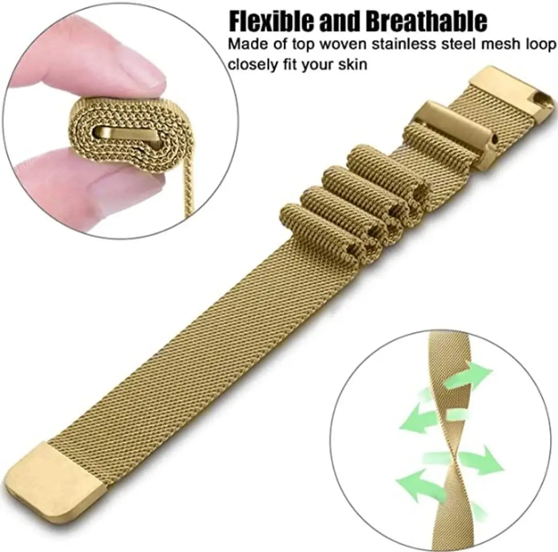 eHIKPLUS Apple Watch Milanese Loop Stainless Steel Magnetic Strap for Apple iWatch 44mm Series 7,6,5,4,3,2 SE - Gold
