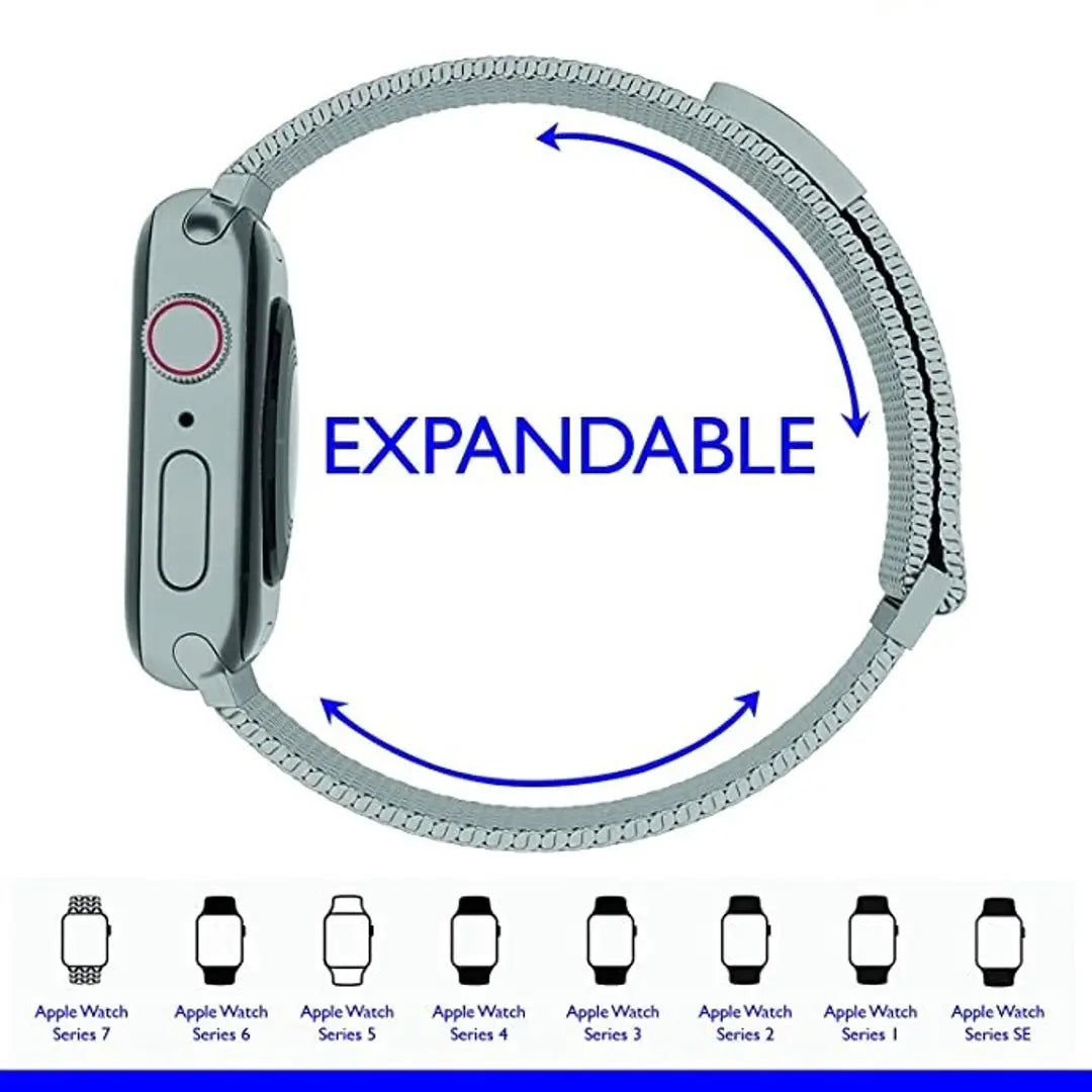 eHIKPLUS Apple Watch Milanese Loop Stainless Steel Magnetic Strap for Apple iWatch 44mm Series 7,6,5,4,3,2 SE - Silver