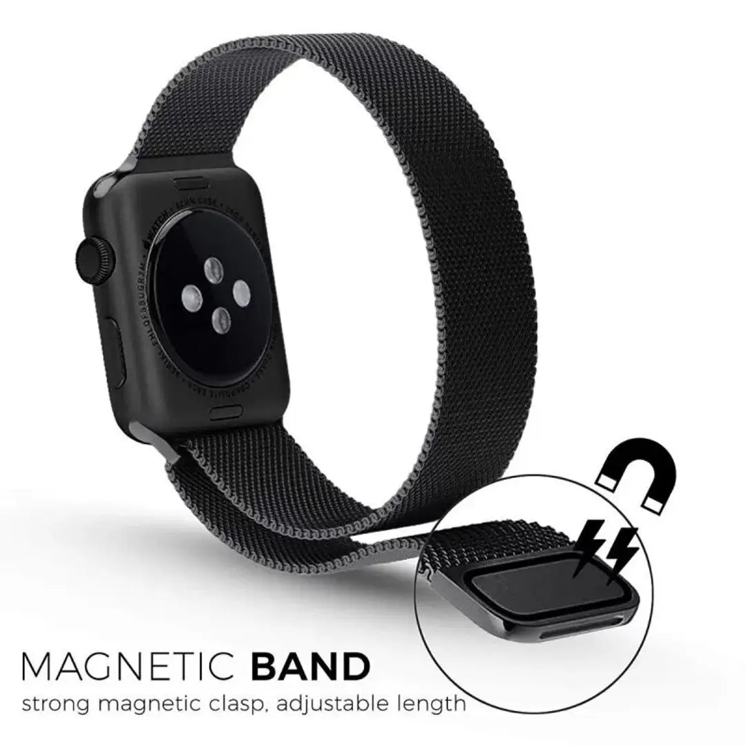 eHIKPLUS Apple Watch Milanese Loop Stainless Steel Magnetic Strap for Apple iWatch 44mm Series 7,6,5,4,3,2 SE - Black