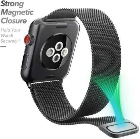 eHIKPLUS Apple Watch Milanese Loop Stainless Steel Magnetic Strap for Apple iWatch 44mm Series 7,6,5,4,3,2 SE - Black
