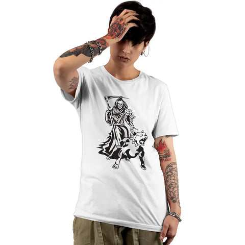 Trendy Cotton Round Neck Half Sleeve Devil White T-shirt For Women