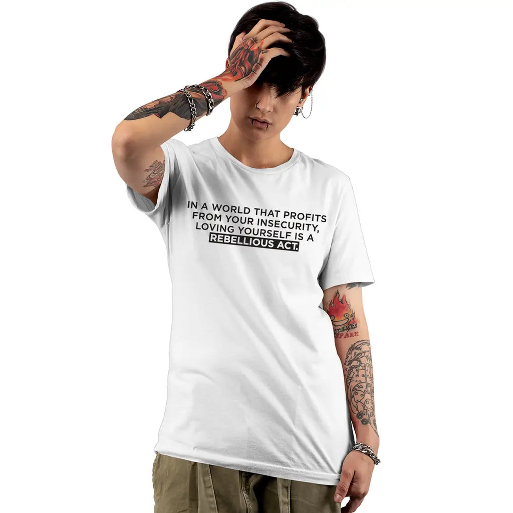 Trendy Cotton Round Neck Half Sleeve Rebel White T-shirt For Women