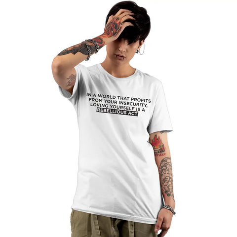 Trendy Cotton Round Neck Half Sleeve Rebel White T-shirt For Women