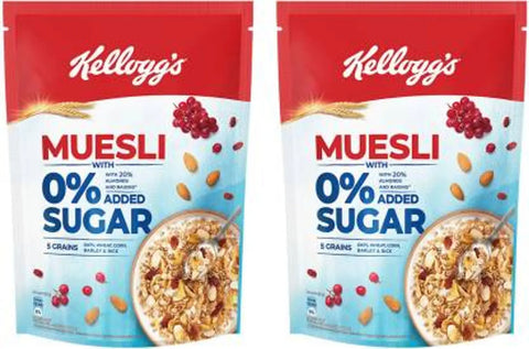 2x Kelloggs Muesli with 0% Added  No Sugar Pouch 500 g