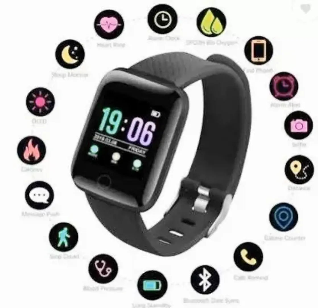 Smart Watch for Men ID116 Plus Waterproof Bluetooth Smartwatch Fitness Band with Heart Rate Sensor Activity Tracker BP Monitor Latest 1.3 LED Display Sports Smart Watch for Kids,Boys  Girls - Black