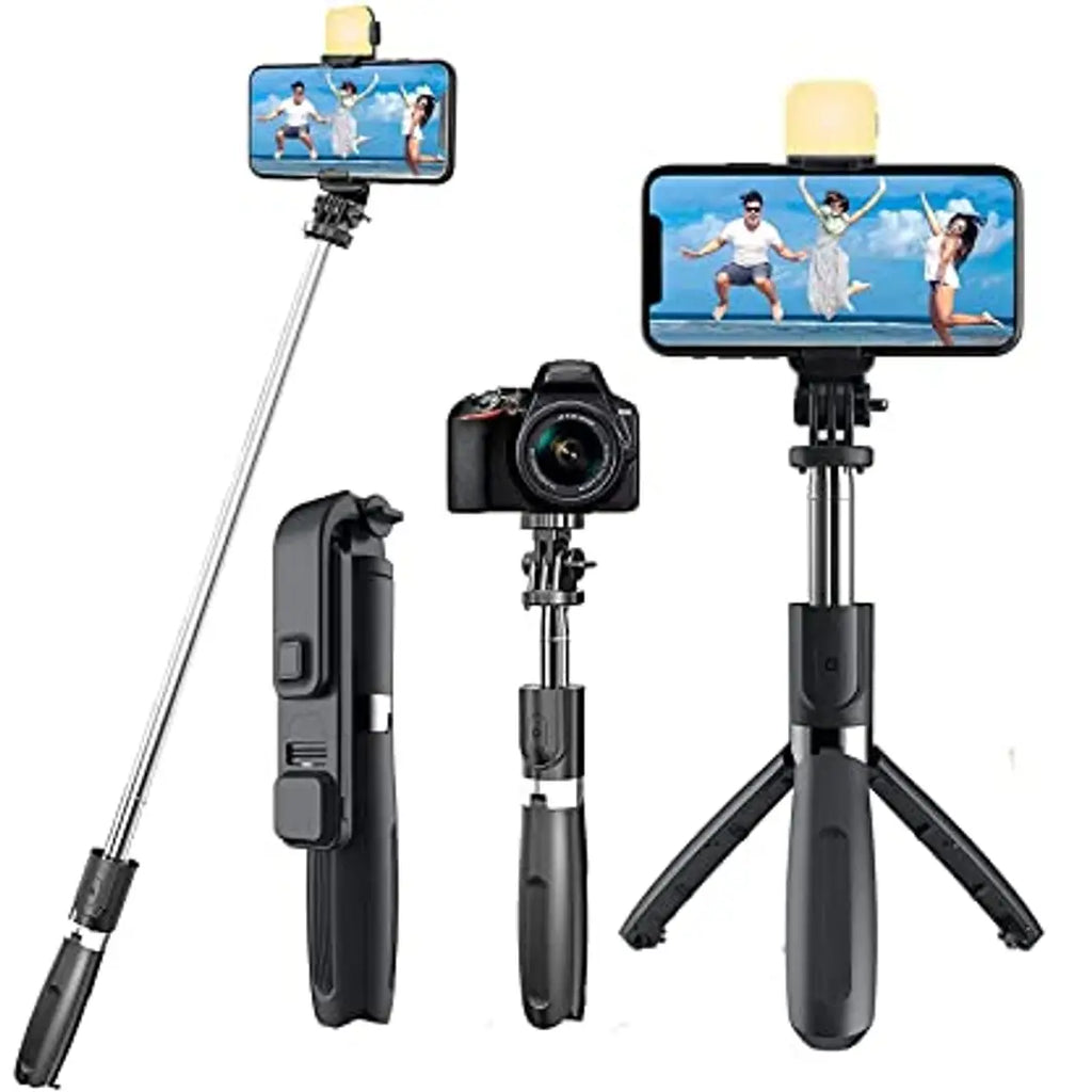 Rewy R1s Bluetooth Selfie Sticks with Remote and Selfie Light, 3-in-1 Multifunctional Selfie Stick Tripod Stand Compatible with iPhone/OnePlus/Samsung/Realme  All Smartphones/Go Pro