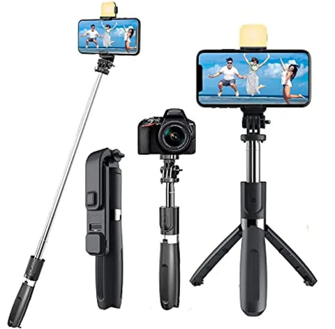 Rewy R1s Bluetooth Selfie Sticks with Remote and Selfie Light, 3-in-1 Multifunctional Selfie Stick Tripod Stand Compatible with iPhone/OnePlus/Samsung/Realme  All Smartphones/Go Pro