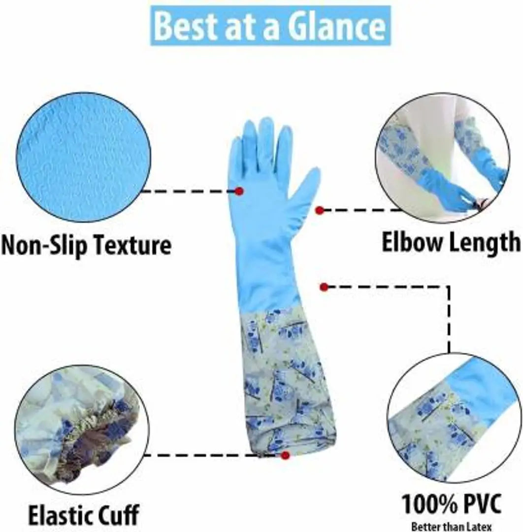 Reusable Rubber Latex Pvc Flock lined Hand Gloves For Kitchen L